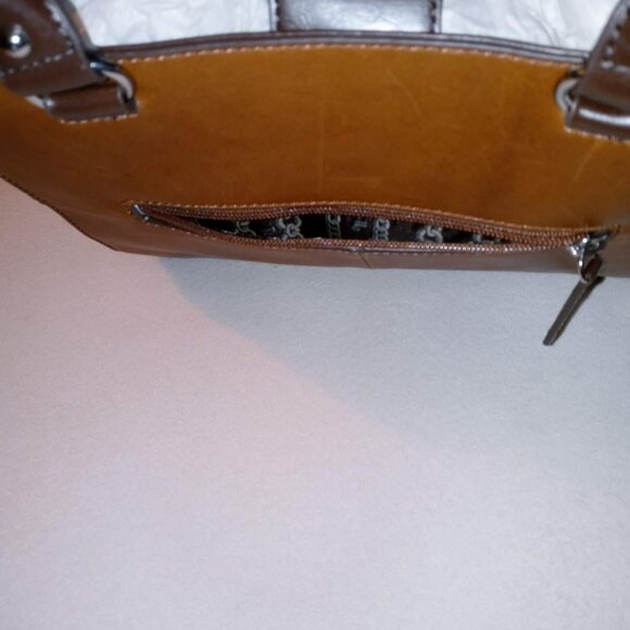 Tignanello Dark Brown/Rust Framed Leather Satchel with Matching Key Chain - Picture 7 of 14